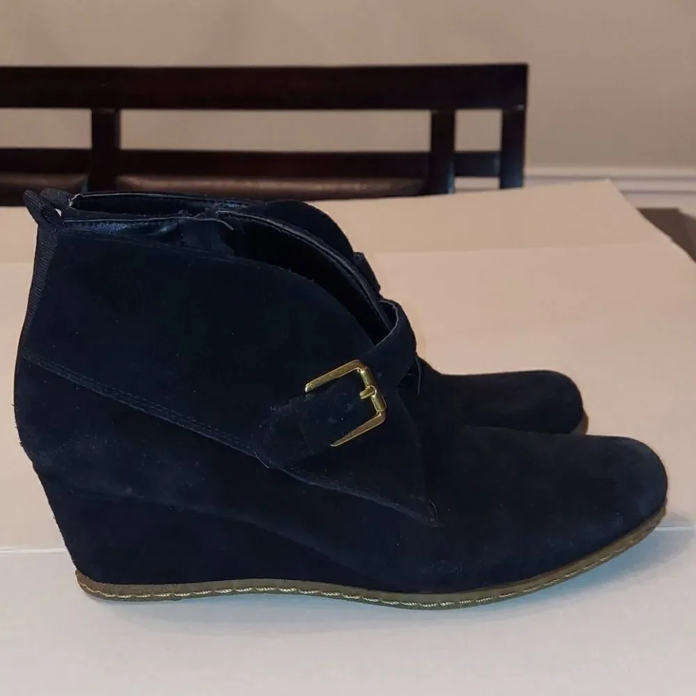 Franco Sarto Amerosa Black Suede Wedge Booties 9